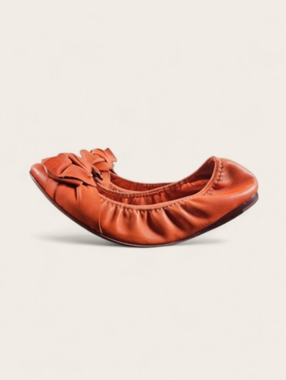 Miu Miu Soft Leather Bow Accent Preppy Elegant‎ Orange Ballet Flats Sz EU  38.5